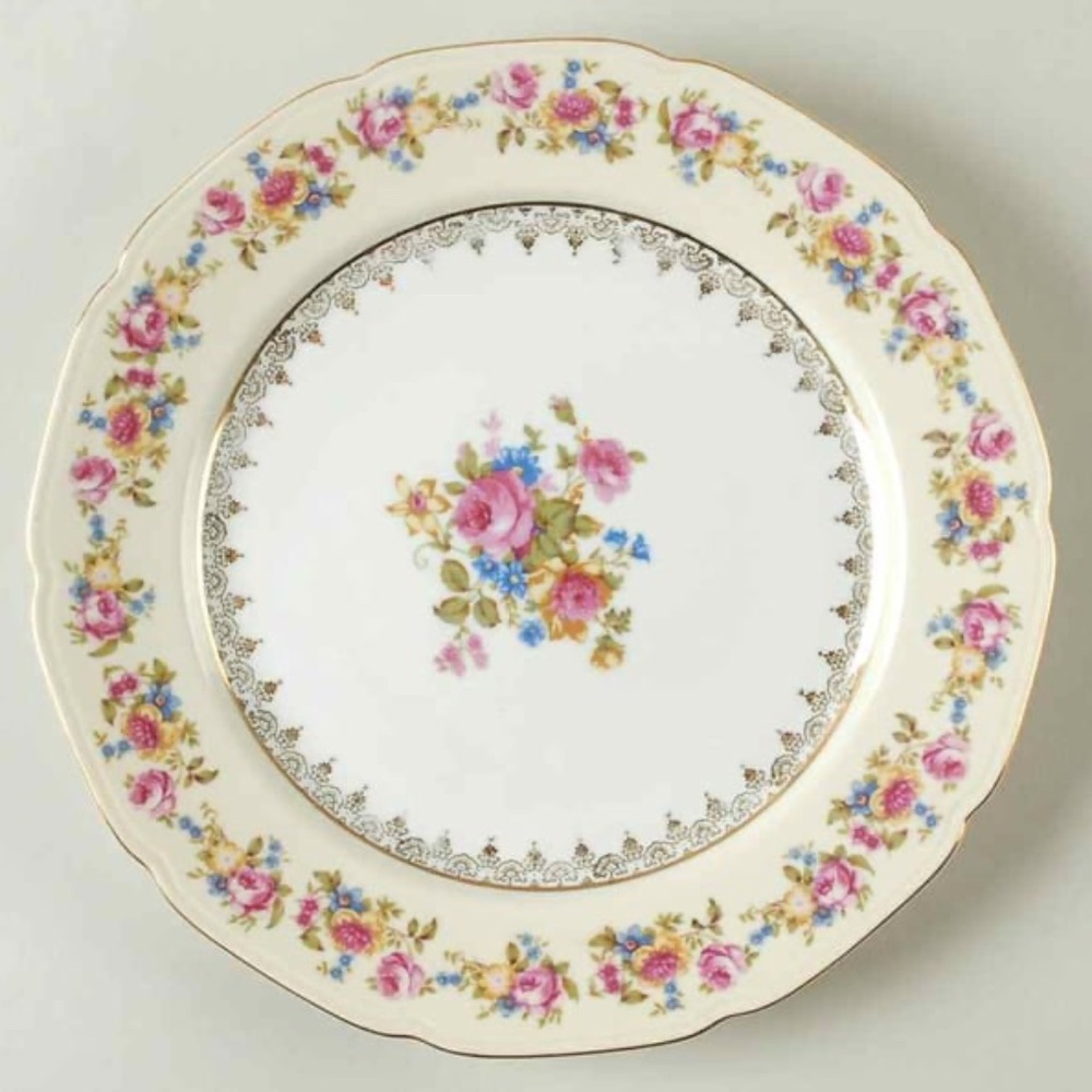 Vintage Japan Gold Castle Hostess  Dinner Plate / Multi Color Flowers